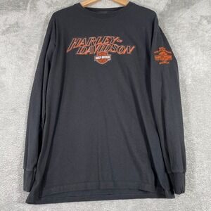 Harley Davidson Long Sleeve Shirt Mens Large Black Y2K Biker Skater Grunge